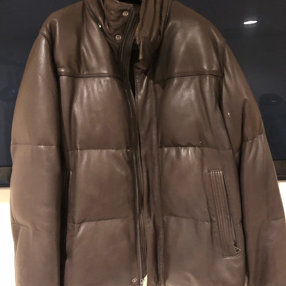 Andrew Marc leather down puffer